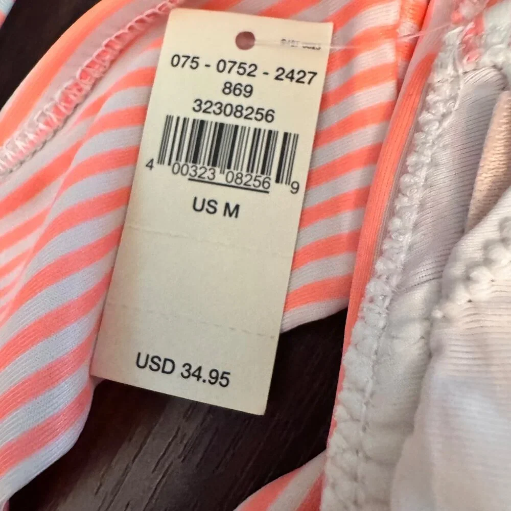 Aerie Orange Stripe MED Ruffle Bikini Top LARGE Bottom Two Piece Swimsuit READ - Picture 3 of 13
